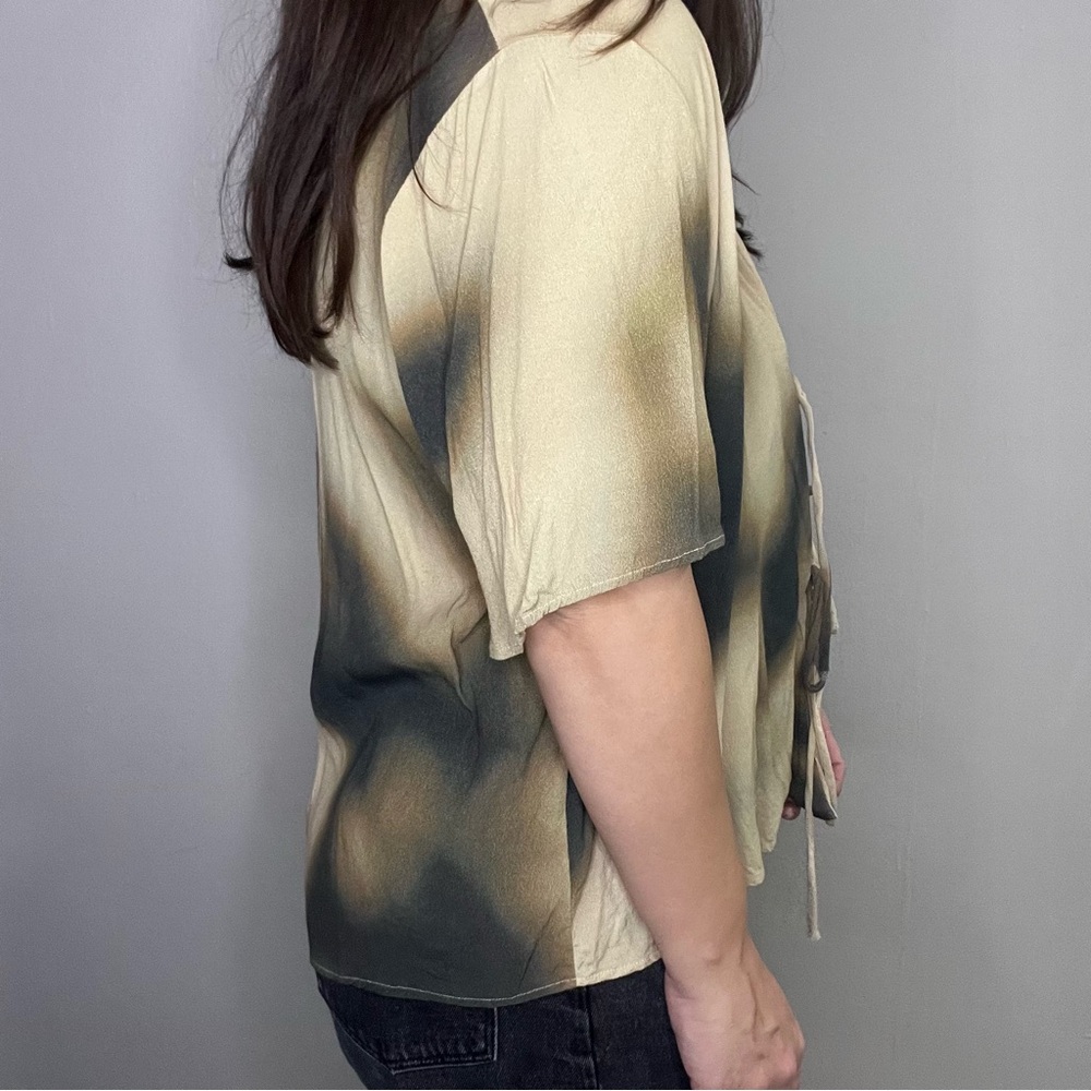 DISSH Henley Tie Front Shirt Beige Black Abstract Print US 6 - Picture 3 of 12